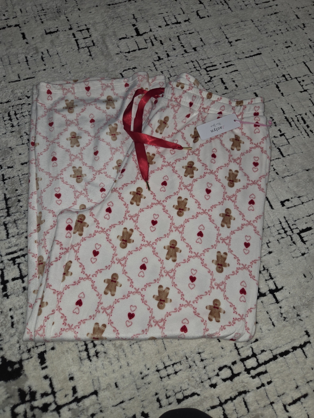 Jaclyn New York Gingerbread & Hearts Plush Fleece Pajama Pants Large